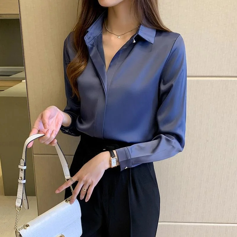 Woman Spring Autumn Style Blouses Shirts Lady Casual Long Sleeve Turndown Collar Blusas Tops DF48 241121
