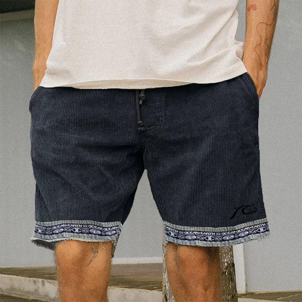 Retro Corduroy Surf Shorts Summer Beach Vacation Casual Fashion Men Short Pants Loose Large Size 3XL Male Outdoor 240415