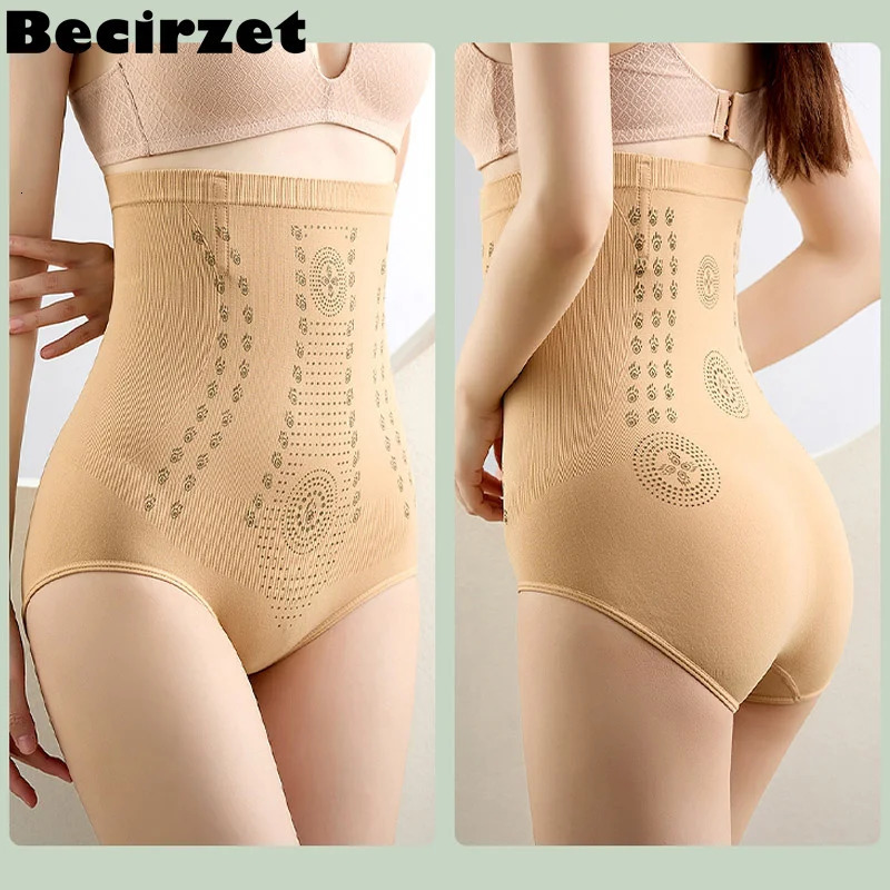 High Waist Flat Belly Control Panties Ions Tech Unique Fiber Restoration Shaper Fat Lose Slimming Underwear Women Shapewear 241121