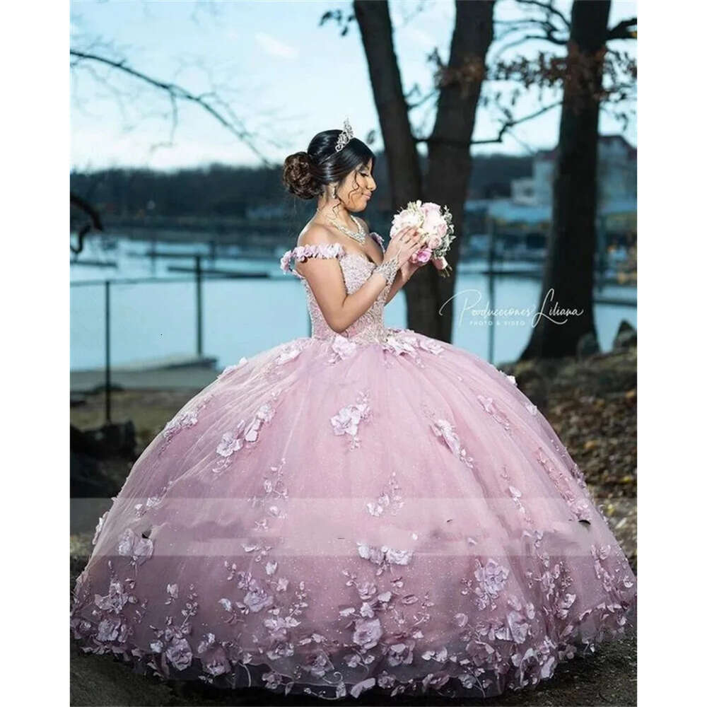 Ball Gown Quinceanera Pink Princess Dresses D Wers Applique Pearls Sweet Dress Birthday Vestidos De Anos Lace Up ress e