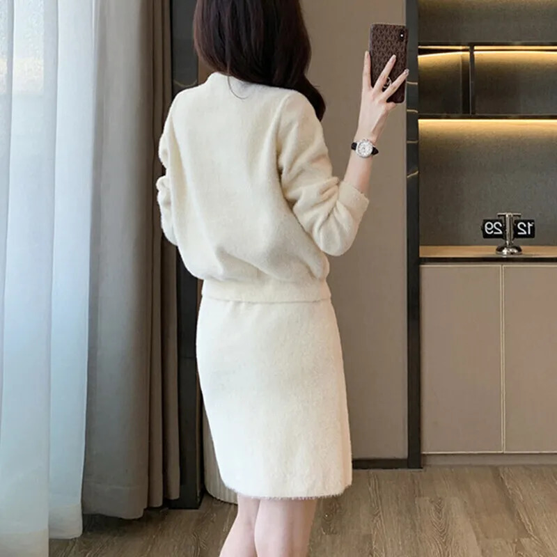 Advanced Sense Dress Fashion Casual Set Women Show Thin Temperament Small Fragrance Knitted Two Piece Skirt 241129
