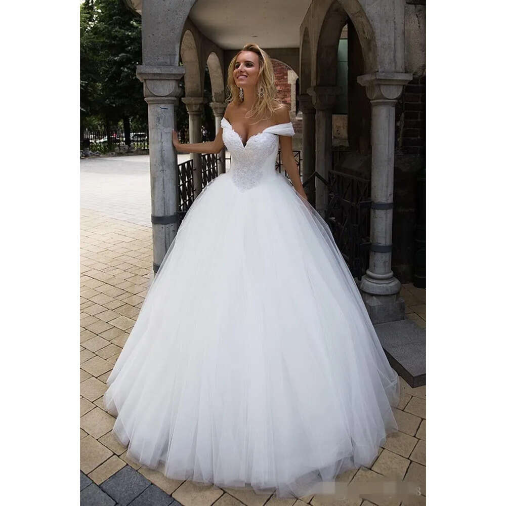 Ball Beaded Dresses Crystal Gown Off The Shoulder Cap Sleeves Tulle Custom Made Wedding Dress Vestido De Novia