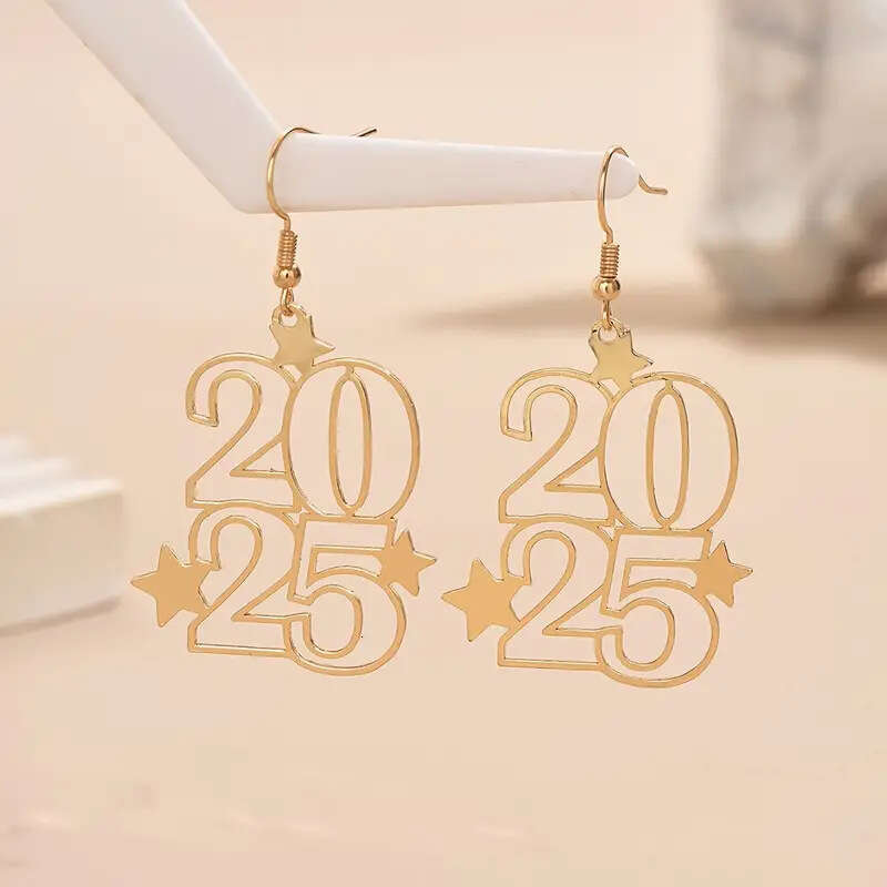 Digital Creative Fashion Boho Style 2025 Gaanized Design New Year Earrings Straight Hair