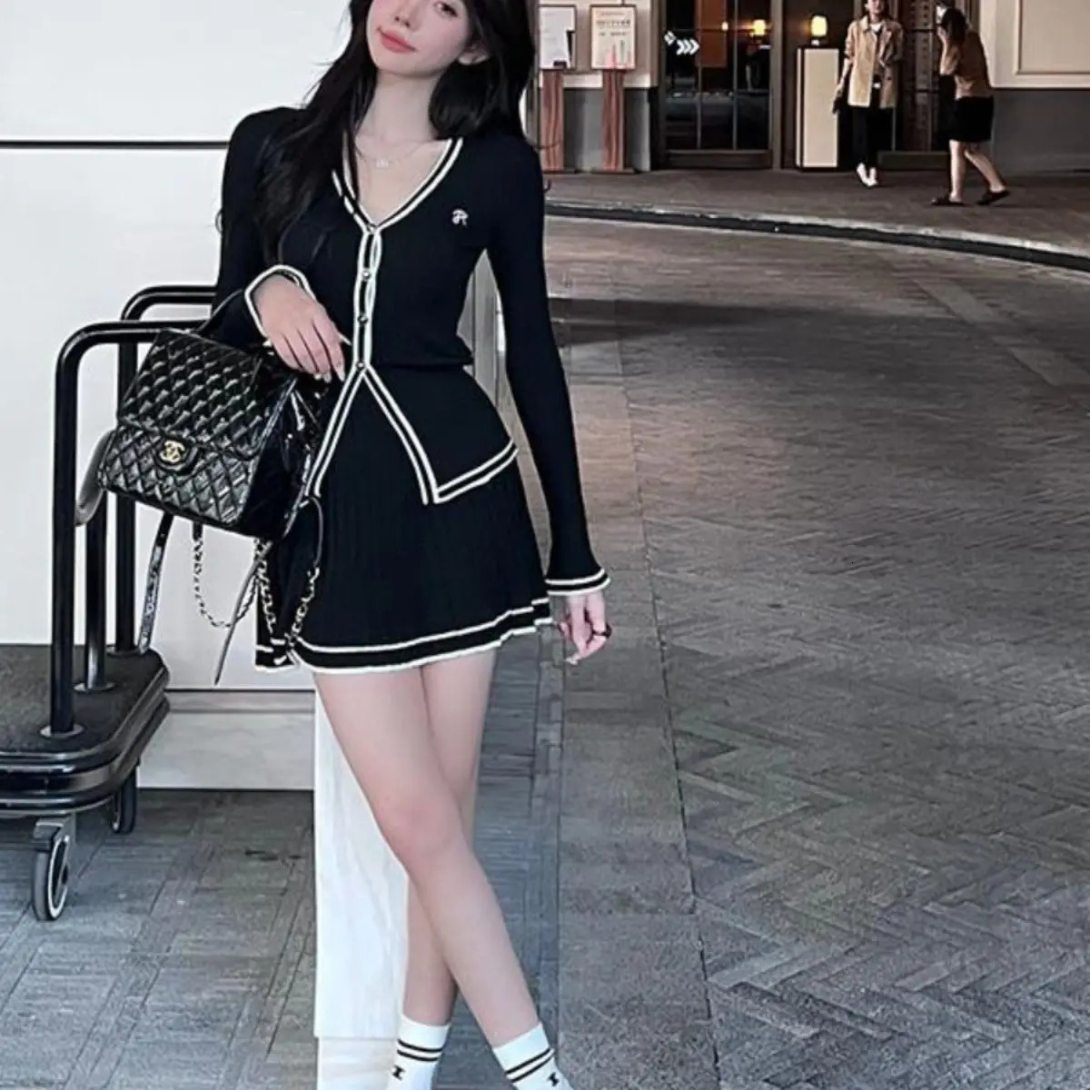 Fall Women Korean Vintage Slim Mori Girl Knit Birthday Outfits 2 Piece Set Long Sleeve Singlebreasted Top Gyaru Mini Skirt 241129