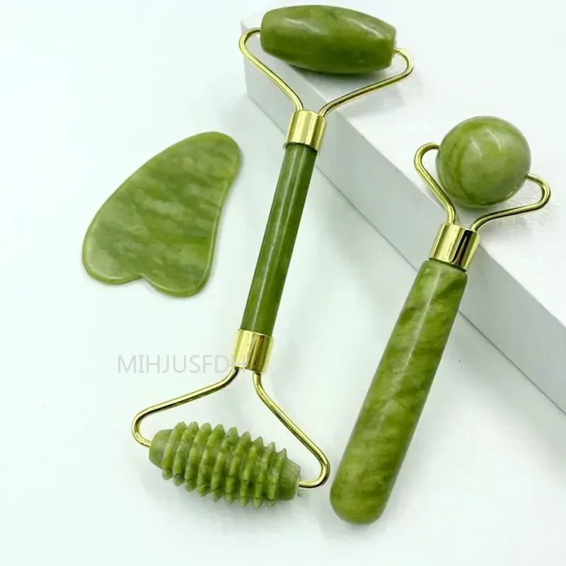 Natural Jade Roller Massager for Face Body Back Foot Massage Liftting Antiwrinkle Doubleend Gua Sha Stone 241118