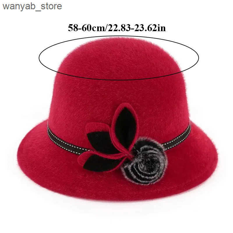 Wide Brim Hats Bucket Hats Fedoras Cap Jazz Cap Women Pompom Dome Hat Bowler Dome Wool Hat Vintage Elegant Wool Ladies Church Hat Winter Autumn Warm C