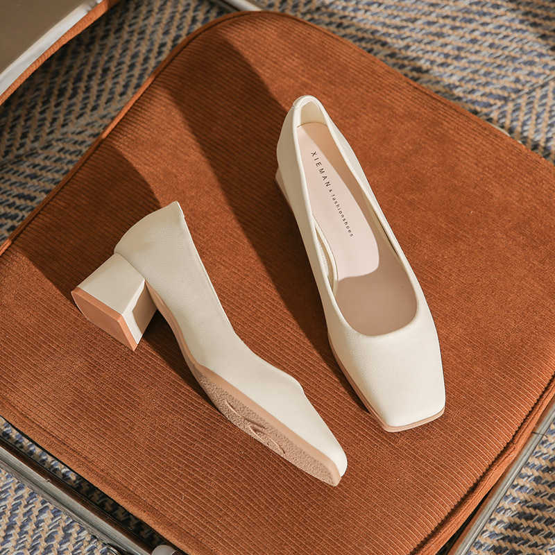new comfortable and versatile single shoes casual and not tiring Thick heel square toe womens single shoes for spring summer autumn and winter 55CM