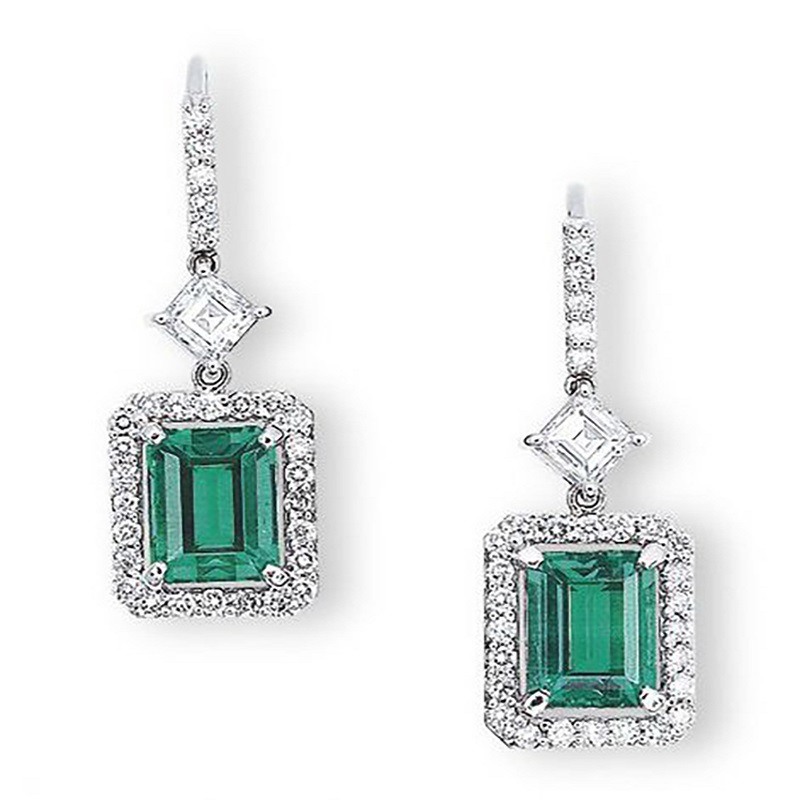 Radiant Emerald Green CZ Sterg Sier Dangle Earrings For Women 4
