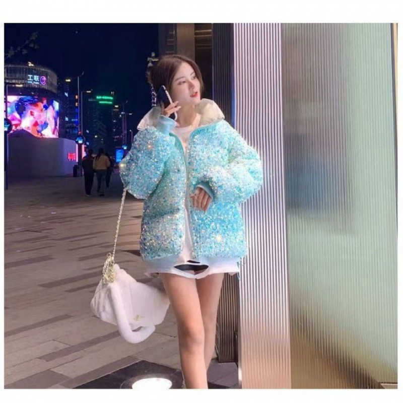 Parkas Women's Down Sequin Down Cotton-Padded Women 2024 New Trend Cotton-Padded Winter Short Bread Network Red Coat Coat Korean Version Loose Y2