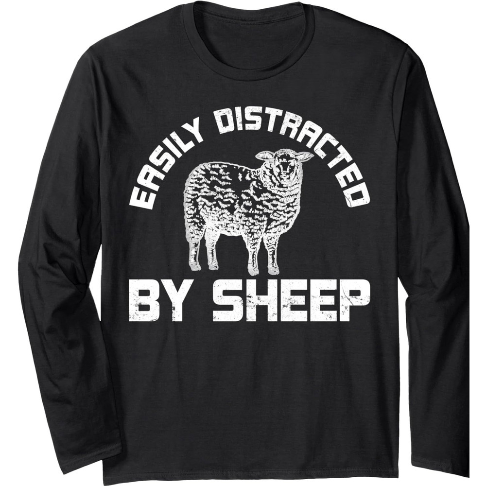 Long Sleeve Shirts for Men sweatshirt Farm Animal Vintage Gift Easily Distracted By Sheep Long Sleeve T-Shirt Streetwear Casual tops clothes cute