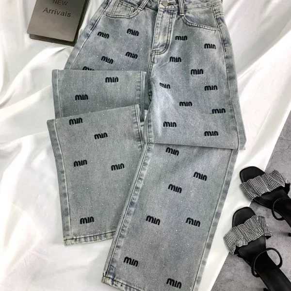 Women's Jeans ZOENOVA Y2K Narrow Shine Diamond High Waist Cowboy Straight Leg Pants Suitable for Womens Winter Fashion Ultra Thin Wide Leg Pants 
