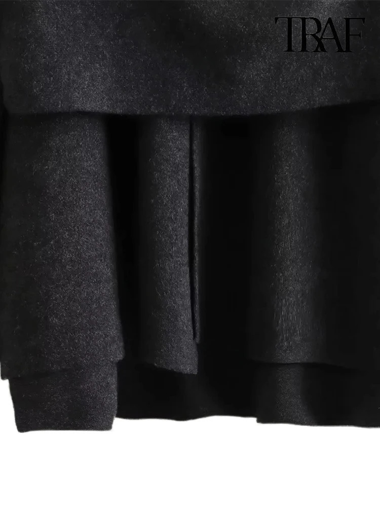 TRAF Womens Fashion Fall Winter Chic Scarf Jacket Long Sleeve Knitted Asymmetric Sexy Split Hem Loose Short 241129