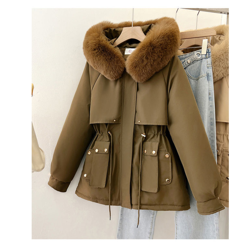 Winter Plus Size 3Xl Thick Parka Women Detachable Hooded Outerwear Big Fur Collar Student Cotton Padded Jacket