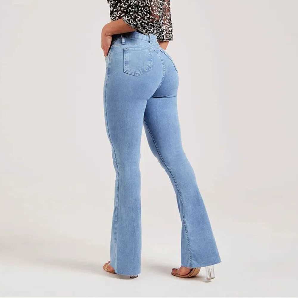 Women's Jeans Strecth Jeans Womens Denim Flare Pants 2024 Autumn Button Pocket Basic Denim Strtwear Womens Retro Laundry Trouser H241130