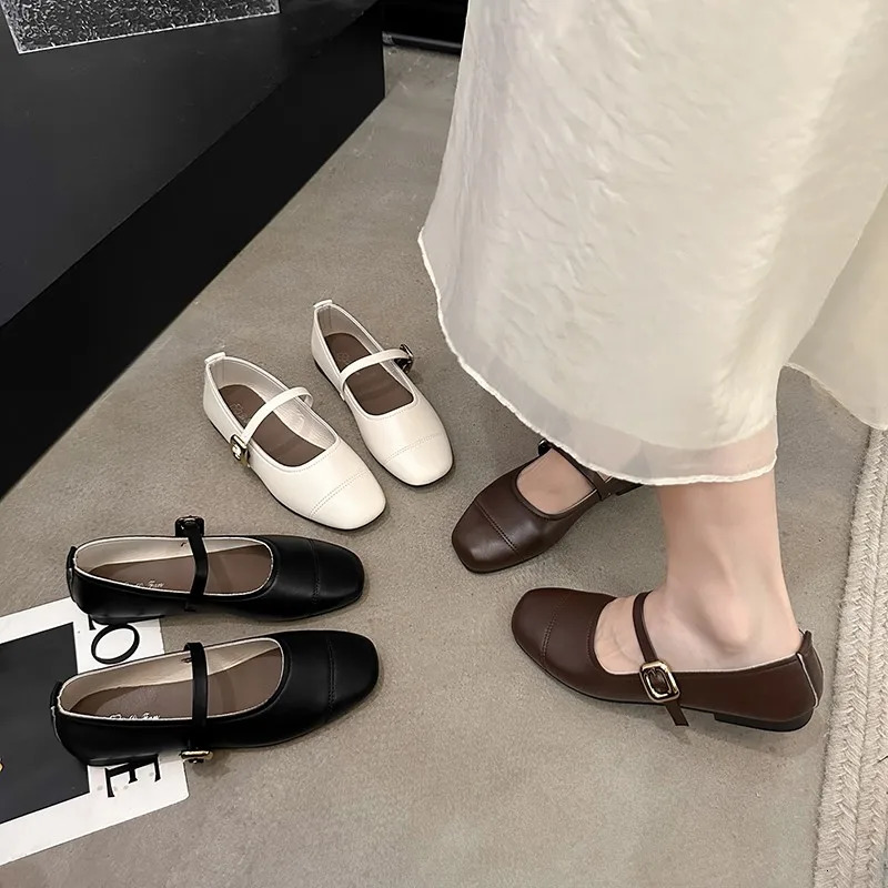 2024 Women Flat Shoes Round Toe Retro Mary Janes Loafers Female Belt Buckle Casual Autumn Fashion Lady Chaussure Femme 241126