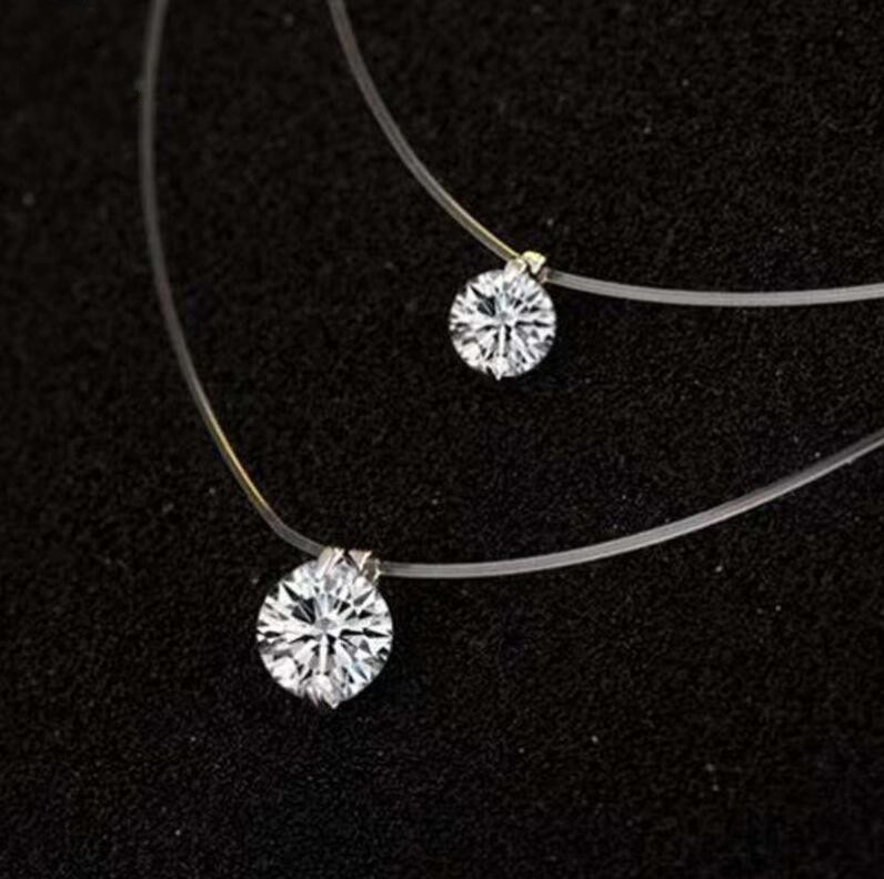2024 Simple Solitaire Pendant Fashion Jewelry 925 Sterling Silver Round Cut Moissanite Diamond Transparent Fishline Party Women Wedding Beach Necklace