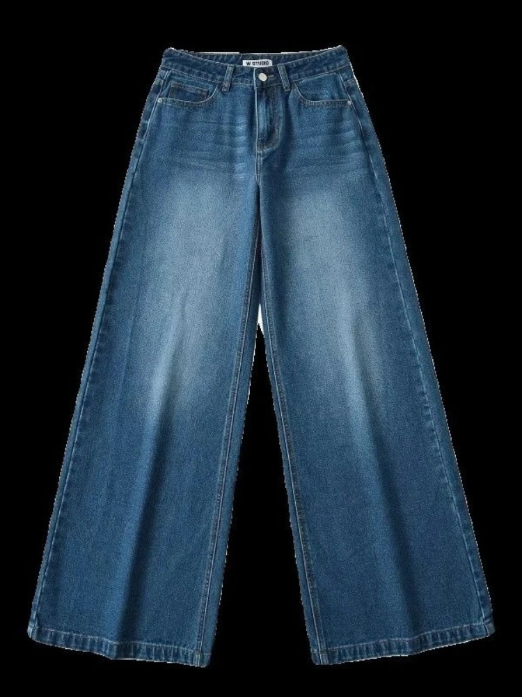 Retro American plus straight leg women jeans washed and versatile Gothic Harajuku loose fit high waisted casual y2k pants 241121