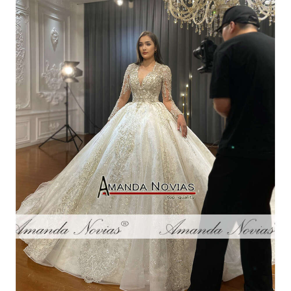 Customized Long Train Wedding Dress Lace