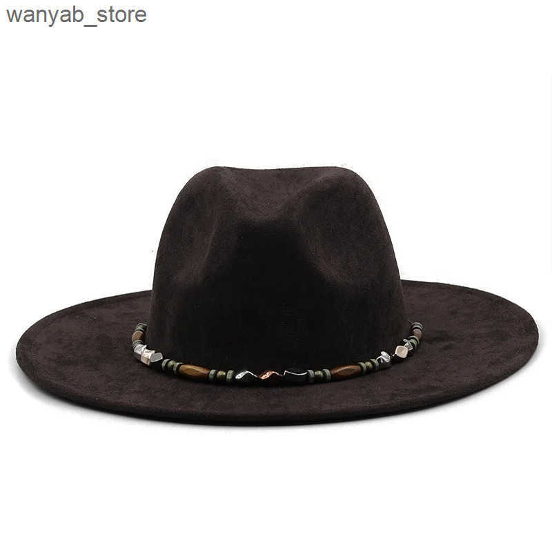 Wide Brim Hats Bucket Hats Fashion Women Men Pork Pie Hat Dad Suede Flat Fedora Hat Lady Gentleman Gambler Panama Trilby Hat With Fashion band Size 58