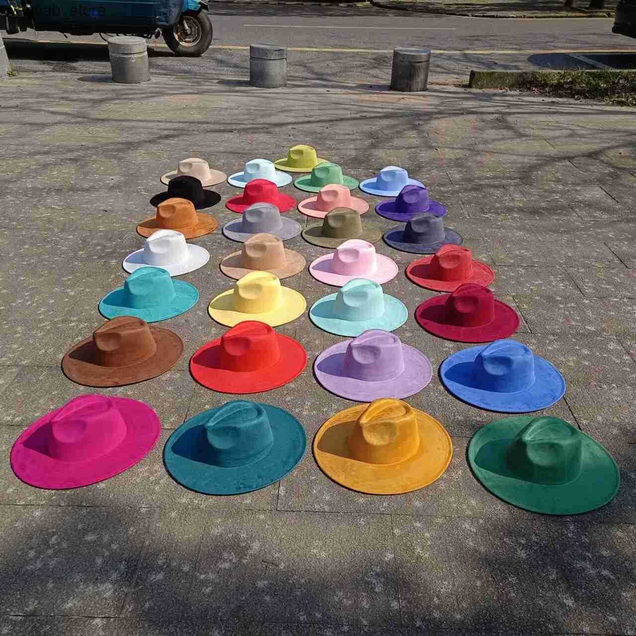 Wide Brim Hats Bucket Hats New Suede Fedora Hat 9.5cm Wide Brim Suede Hats for Women and Men Hand Sewn Autumn Winter Jazz Hat Fashion chapeau femme L2