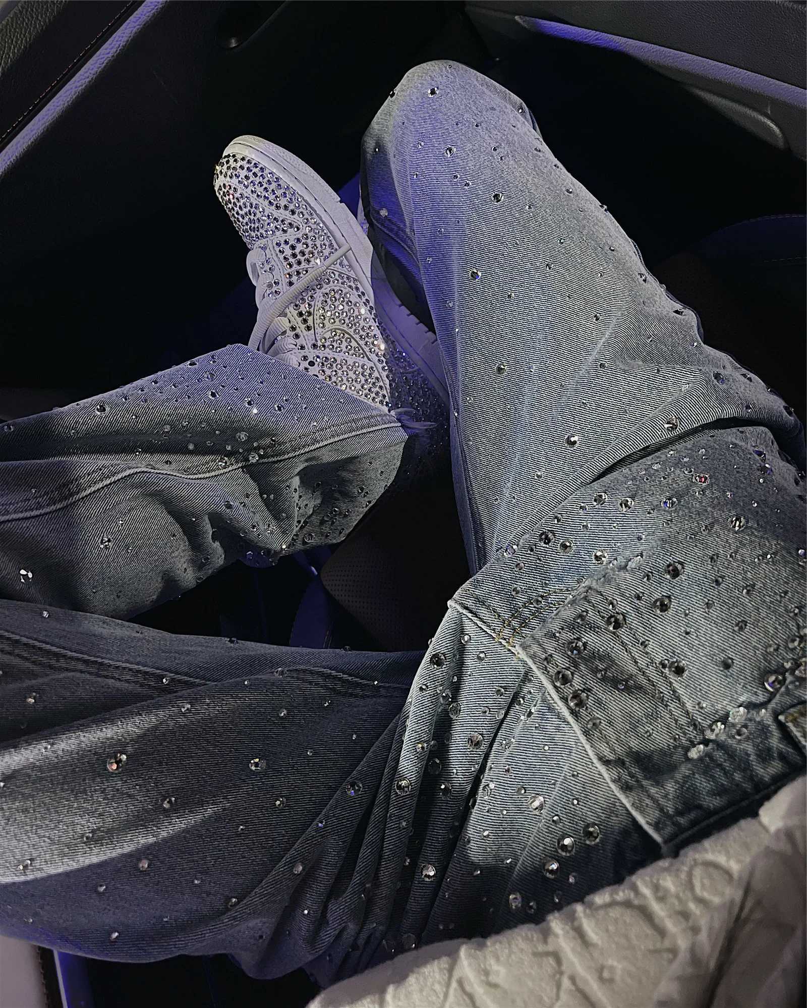 Women's Jeans Rhinestone High Body Waist Jeans for Women 2023 New Autumn Plants Female Straight Denim Pants Loose Weight Loss Pants H241130