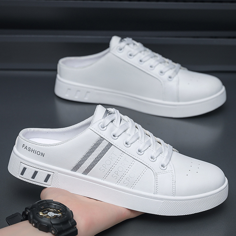 New Men s Casual Board Shoes Breathable Half Dragged White Large Size No Rear Heel Step luxury Fashion Daily fashion Shoes Designer Casual Shoes