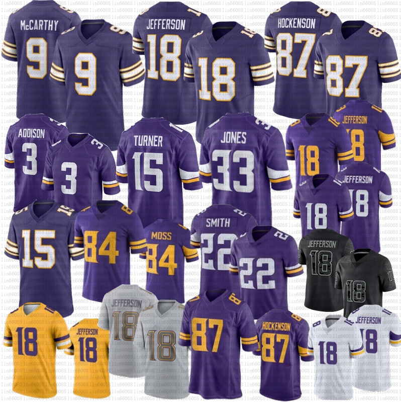 J.J. McCarthy Justin Jefferson T.J. Hockenson Addison Football Jerseys Aaron Jones Turner Lewis Cine Randy Moss Danielle Hunter Harrison Smith Mattison