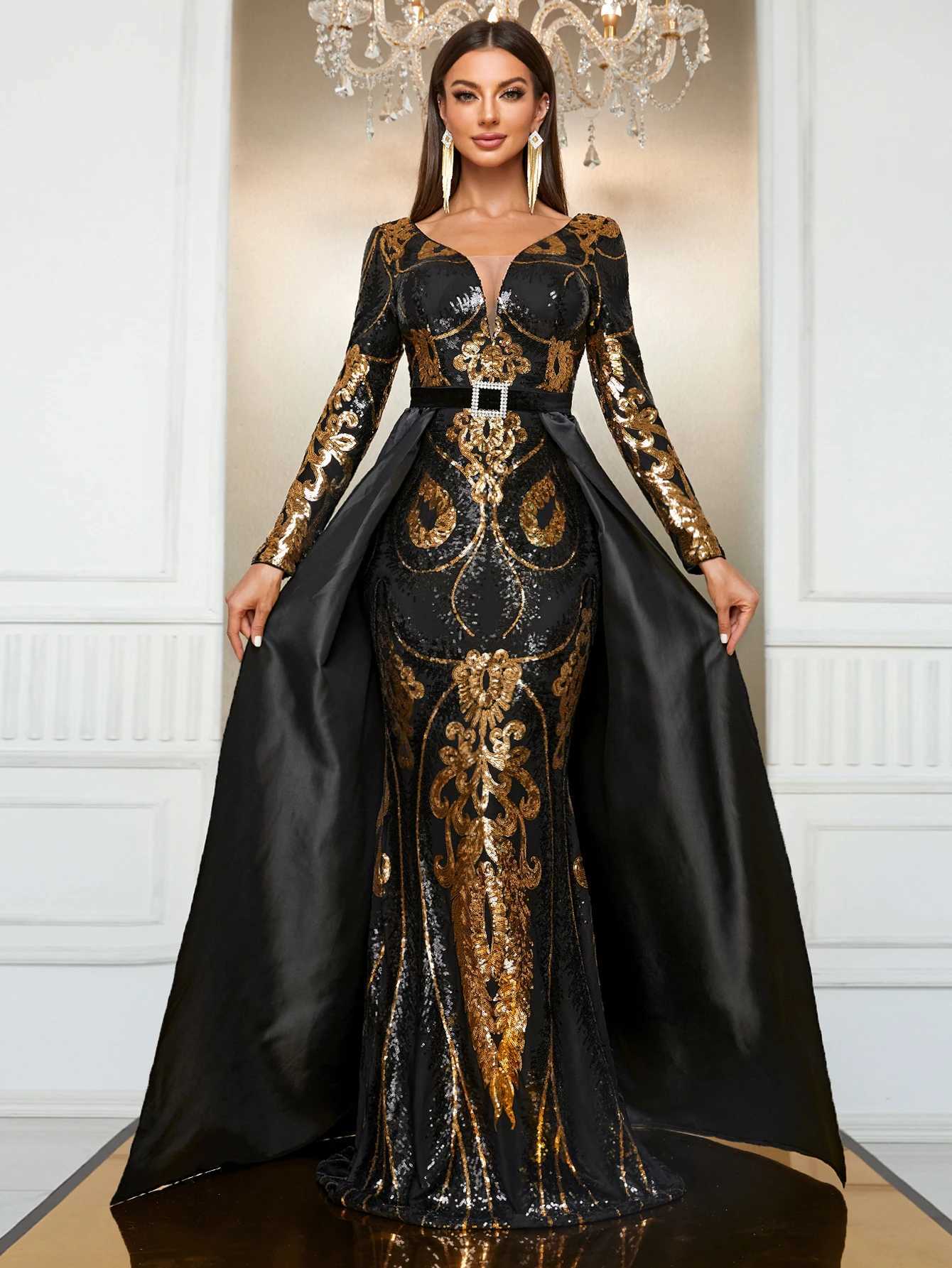 Runway Dresses YISIKADO Giffniseti Womens Lantern Slve Floral Sequin Waist Cape Gorgeous Elegant Party Dress 2024 Y240426