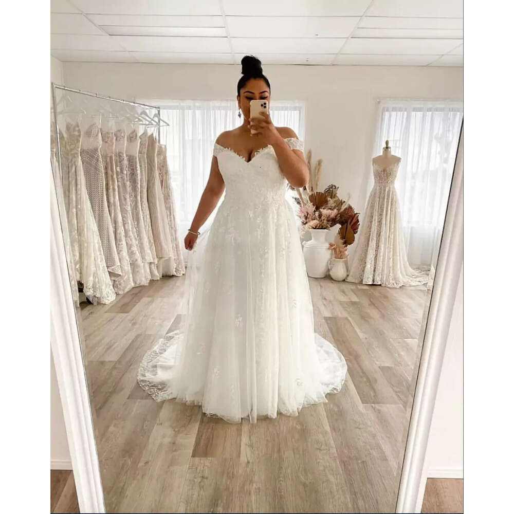 Size A Dress Plus Wedding Line Off The Shoulder Lace Big Bridal Gowns Appliques Zip Back Gorgeous Lady Marriage Dresses White Ivory ppliques es