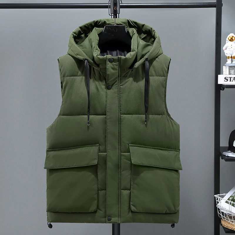 Men's Down Parkas Plus Size 10XL 11XL Mens Vest Jacket Winter Waterproof Warm Sleeveless Men Jacket Fashion Hooded Casual Vest Thicken Waistcoat 