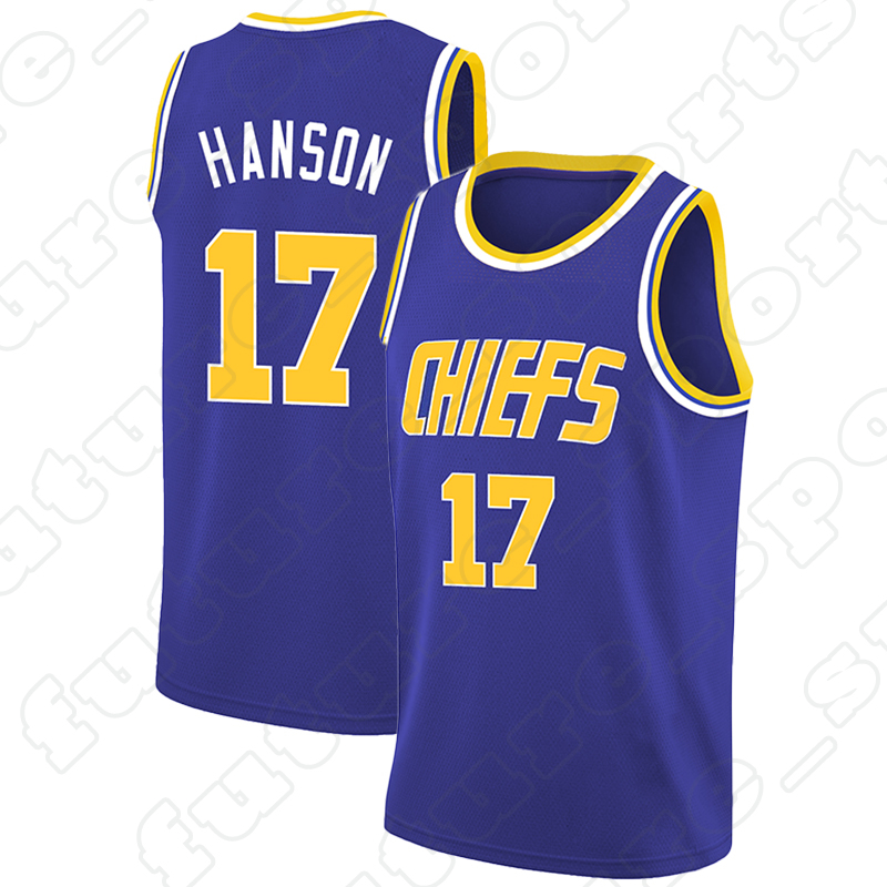 Men's Blue 17 Steve Hanson Brother Basketball Jerseys Charlestown Chiefss Breathable Sleeveless Crew Neck Casual Fashion 90s classic Movie Quick Drying Stitched