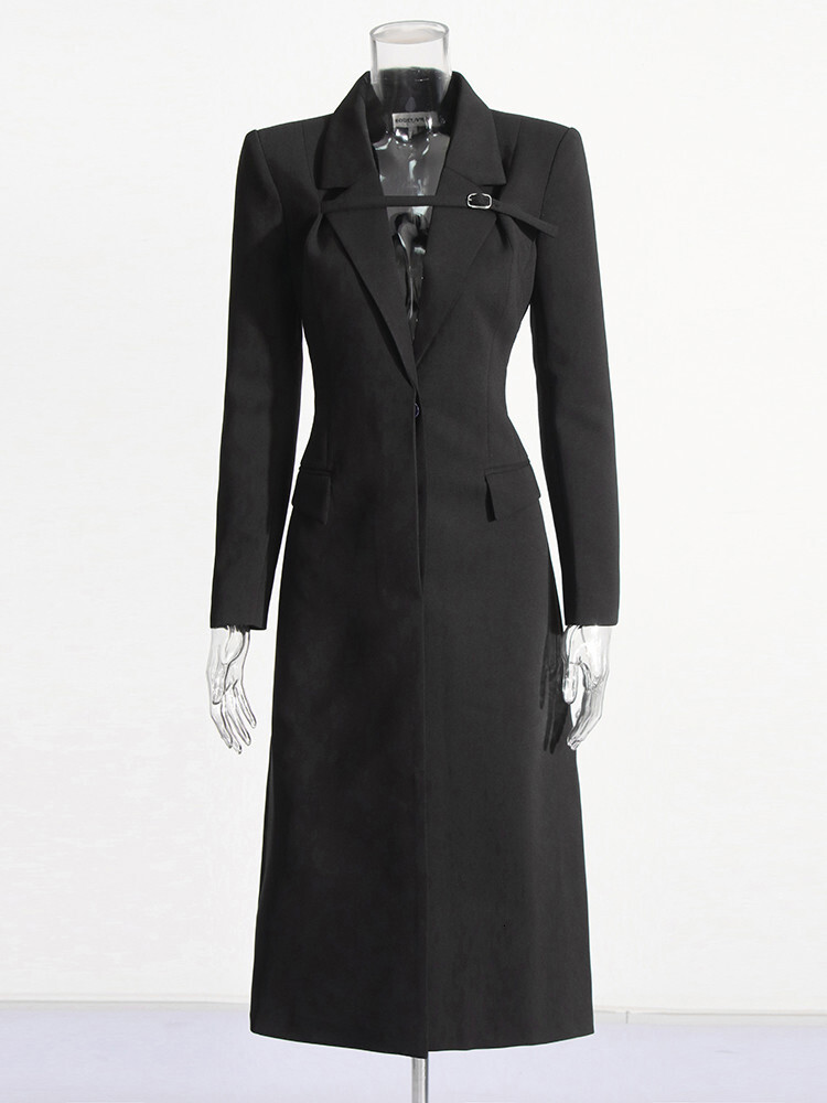 Solid Patchwork Belt Slimming Trench For Women Notched Collar Long Sleeve Tunic Temperament Coats Female Fashion