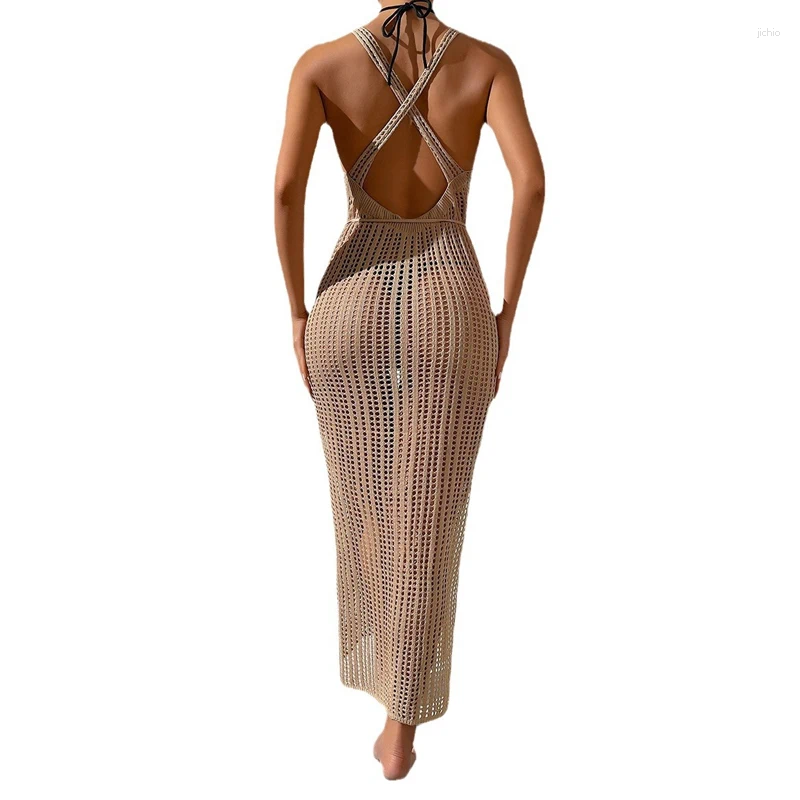 Beach Clothes Swimwears Womens Dress 2024 Hollow Out Backless Sexy Outing Cover-ups Holiday Summer Long Tunic