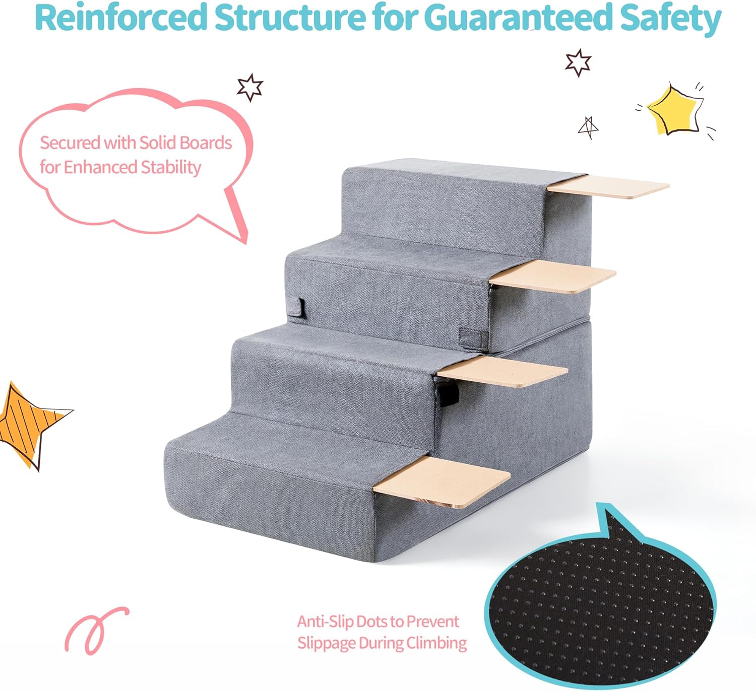 Made4Pets Dog Stairs for Small Dogs, Foldable Pet Step Dog Ramp for High Bed Couch Sofa, High-Density Foam 4-Step with Removable Cover for Older Doggi