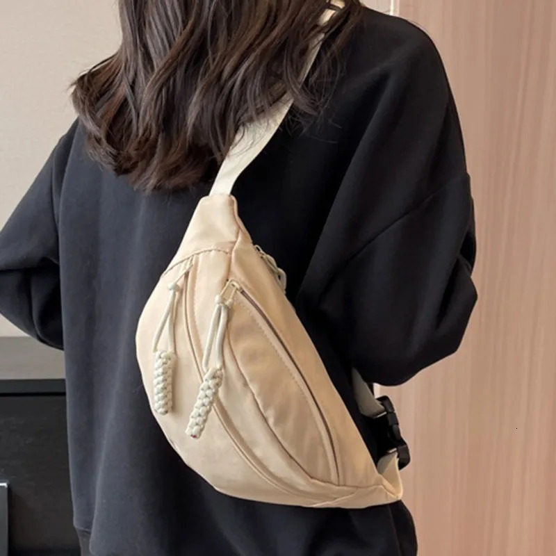 Waist Bag Women Canvas Leisure Portable Zipper Korean Style Chest Shoulder Sports y241115