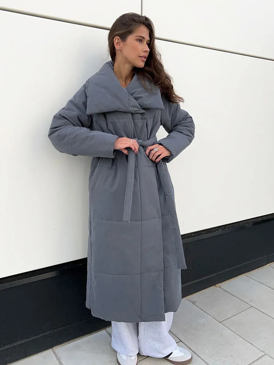 Bornladie Loose Quilted Jackets Parkas Winter Coats Oversized Warm Long Belt Puffer Ladies Cotton Padded Jacket 241125