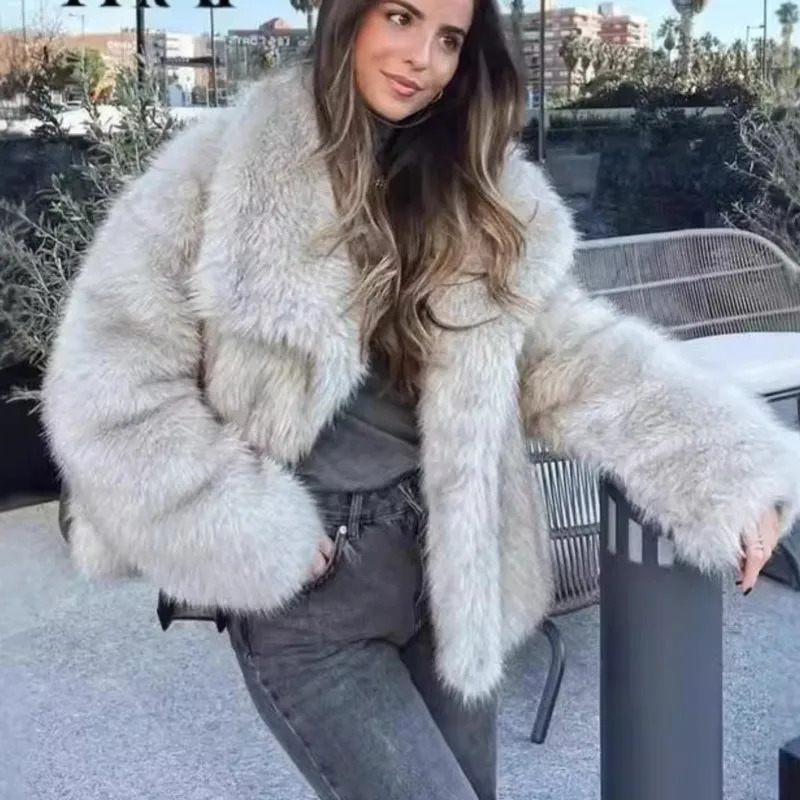Womens 2024 Winter Fashion Fluffy Fur Coat High Street Large Collar 241121Z