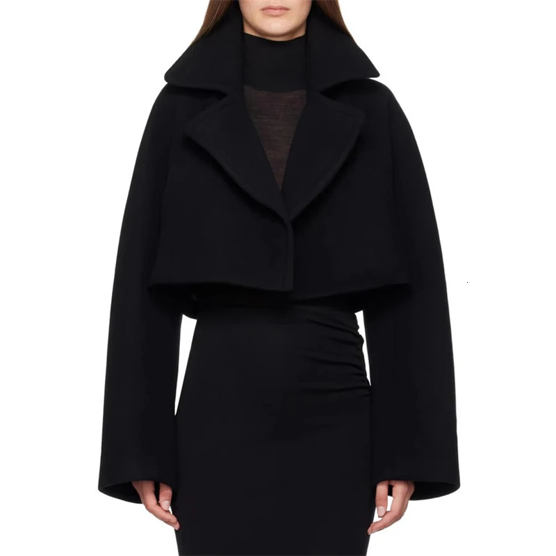 Womens coats 2024 Winter in outerwears Large Collar Short Wool Women coat High quality long sleeved top y2k jacket 241129