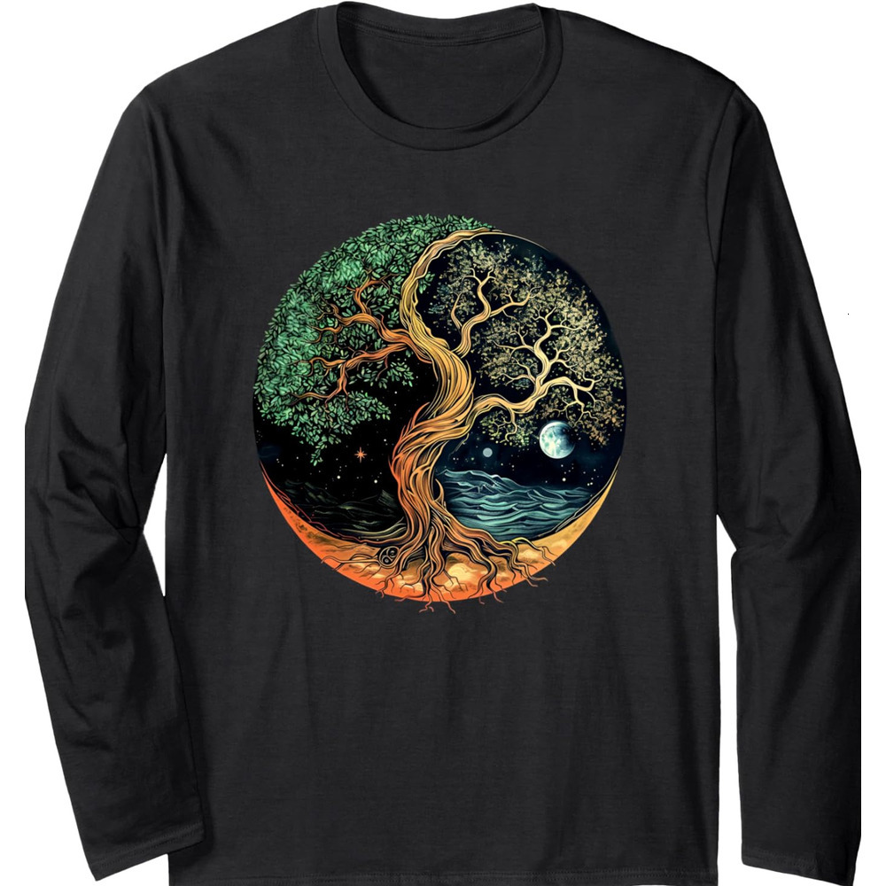 Long Sleeve Shirts for Men sweatshirt Tree of Life Yin Yang Streetwear Casual tops clothes Fashionable and cool