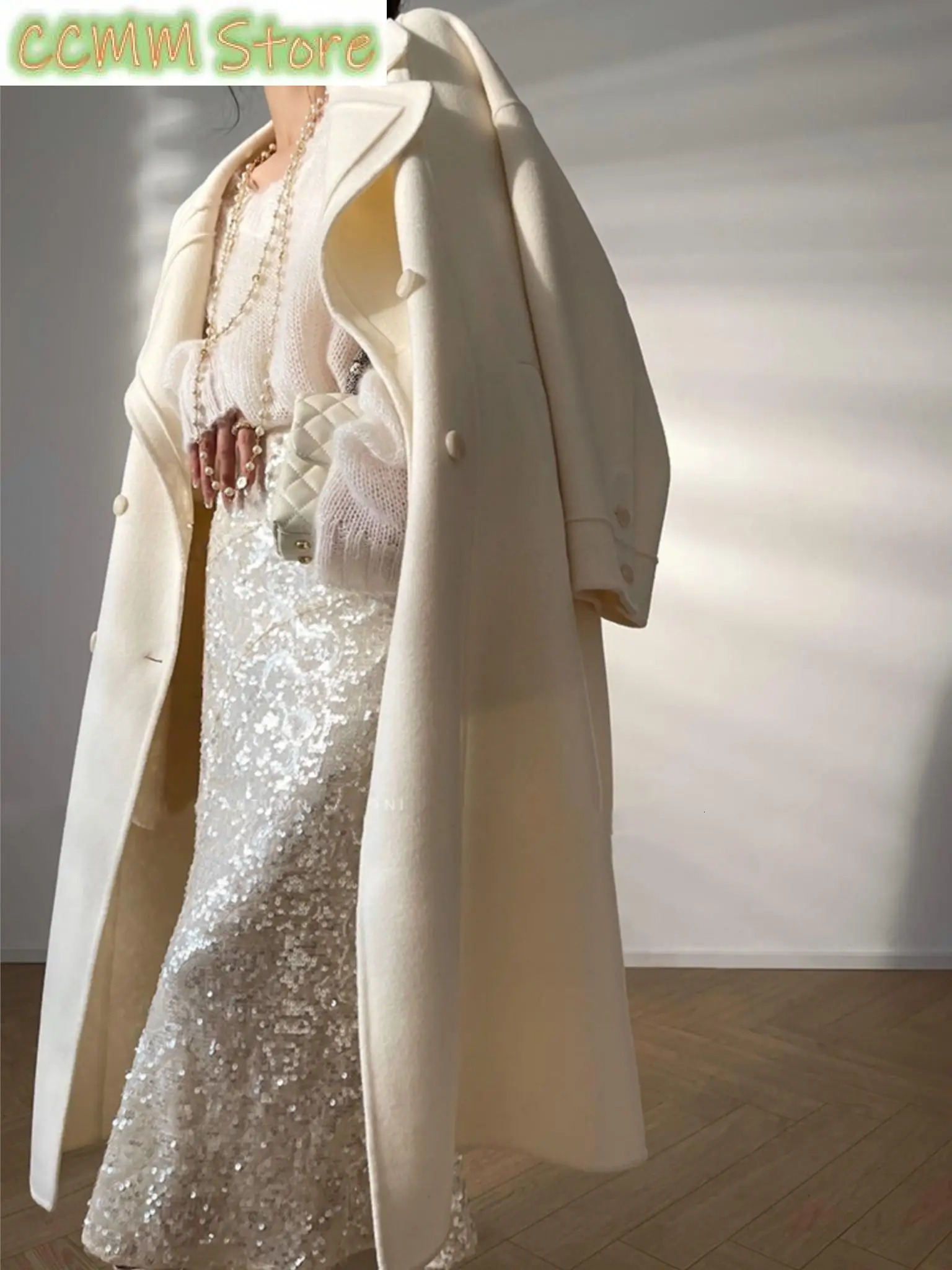 Women Fashion Elegant Quality Woolen Coat Winter Warm Solid Lapel Overcoat With Belt Female Autumn Outerwear Mujers Cloak 241129