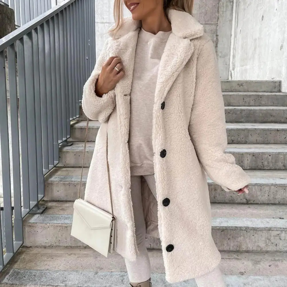 Women Teddy Jacket Ladie Overcoat Turndown Collar Windproof Coldproof Lapel Trench Coat 241129