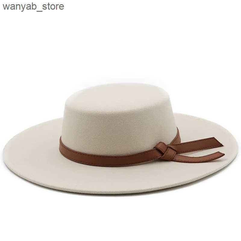 Wide Brim Hats Bucket Hats Cream Flat Top 10cm Wide Brim Fedora Hats Men Gentleman Boater Hat Fashion Party Wedding Hats for Women Elegant Church Chap