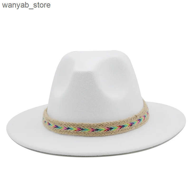 Wide Brim Hats Bucket Hats Women Men Woolen Fedora Hat With Leather Ribbon Gentleman Elegant Lady Winter Autumn Wide Brim Jazz Church Panama Sombrero 