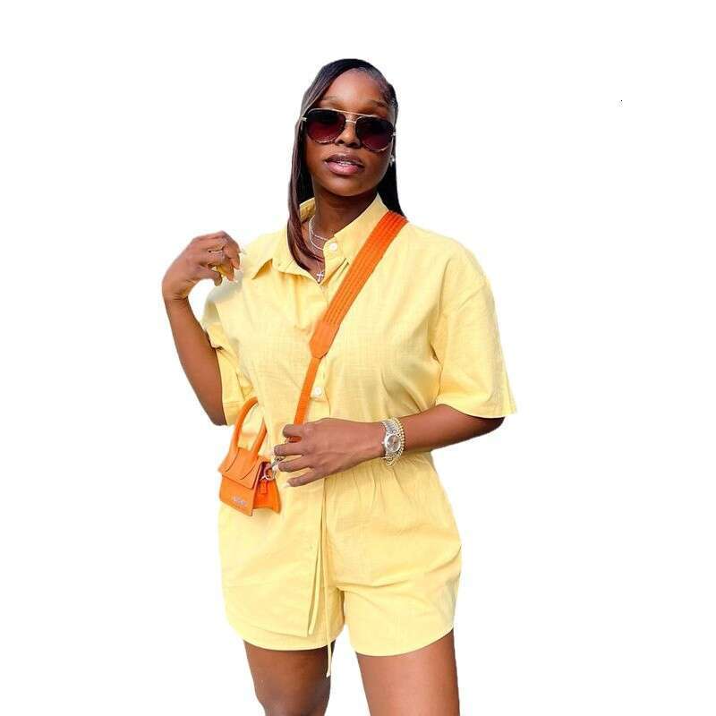 African Foreign Trade Casual Comfortable Short Sleeved Shorts European And American Women's Two-Piece Set Summer