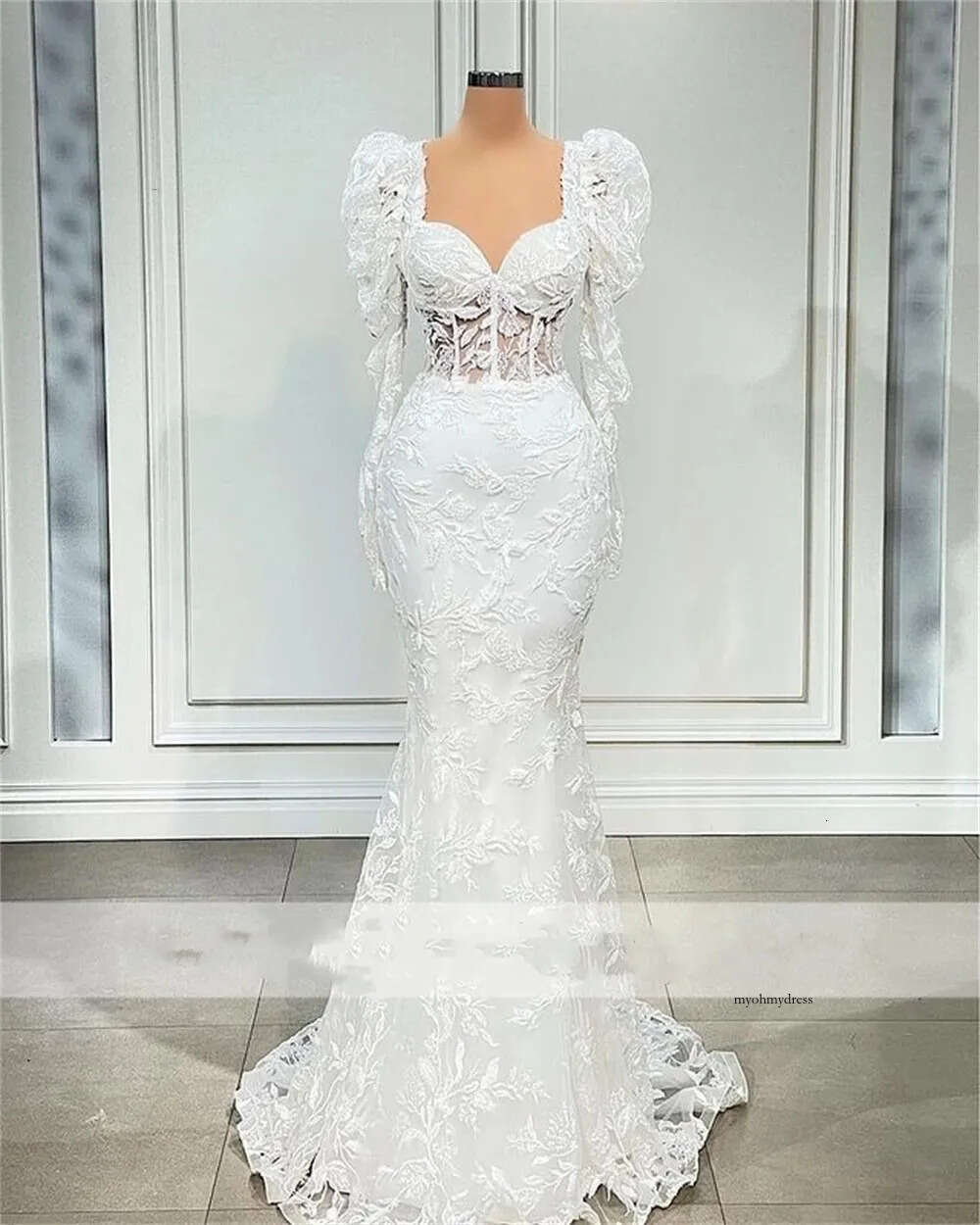 Elegant Vestidos De Noiva 2022 Gorgeous Lace Mermaid Wedding Dress Long Sleeve Appliques Beaded Vintage Bridal Gown 0431