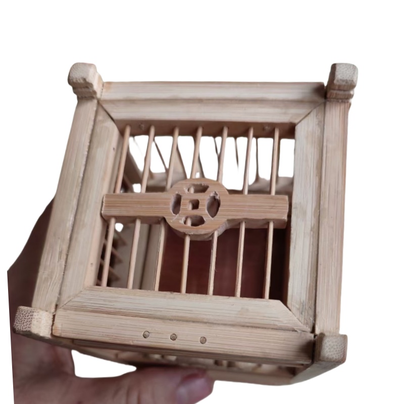 Handmade Wood Carved Cricket Cage - Artisanal Grasshopper Enclosure with Mortise & Tenon Construction