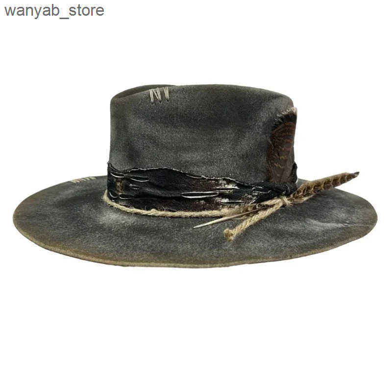 Wide Brim Hats Bucket Hats Vintage Ethnic Wool Wide Brim Hat with Distressed Look Fashion Forward and Versatile for Adults L240910