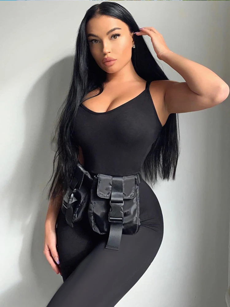 Black Sexy Jumpsuit Summer Sleeveless Rompers Spaghetti Strap Backless Casual Bodycon Skinny Sports Fashion Streetwear 241120