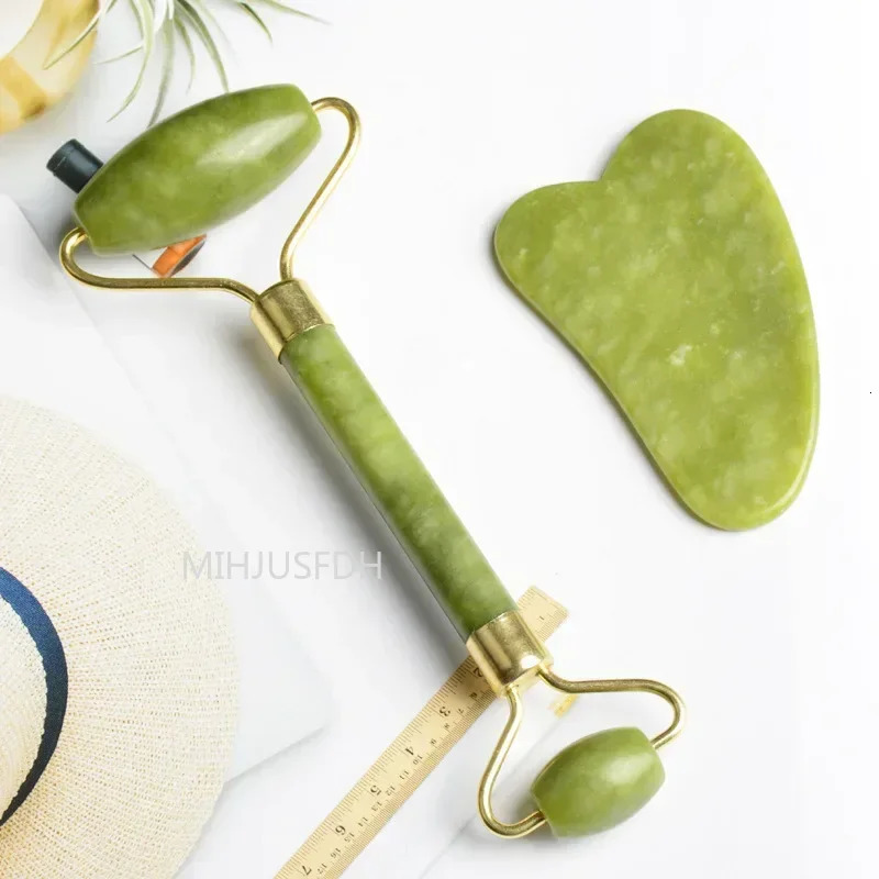 Natural Jade Roller Massager for Face Body Back Foot Massage Liftting Antiwrinkle Doubleend Gua Sha Stone 241118