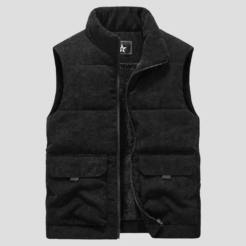 Men's Down Parkas Men Stand Collar Army Thicken Waistcoats Clothing Mens Sleeveless Corduroy Vest Winter Male Classic Fleece Warm Vests Coats z24